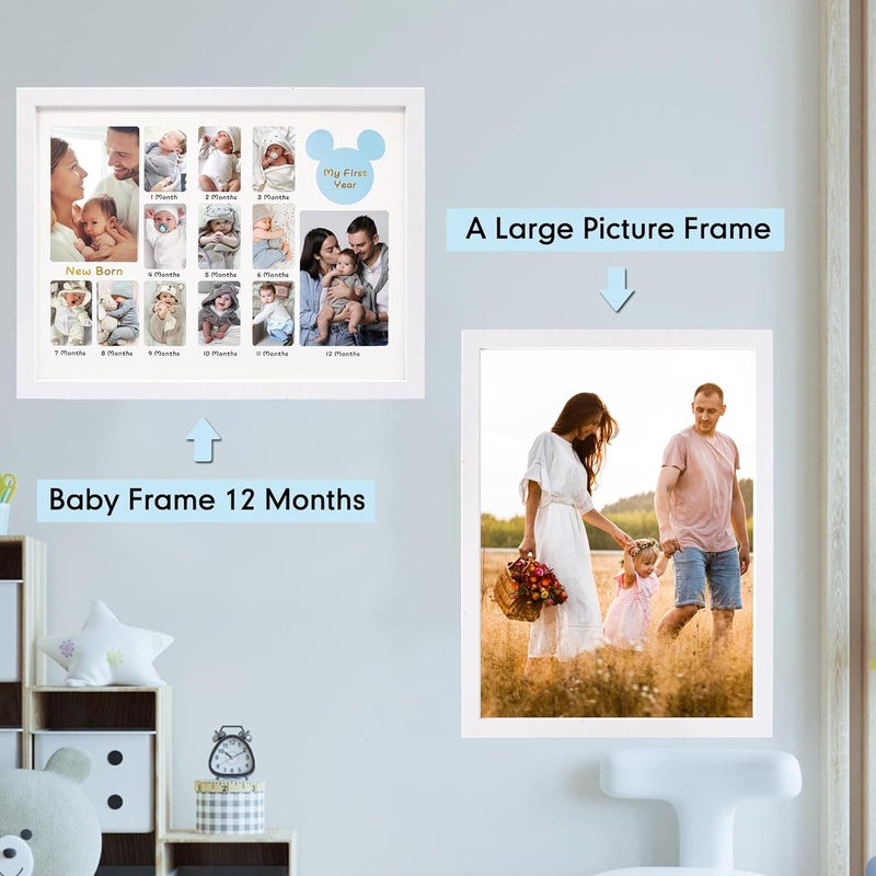 Hodeframe My First Year Photo Board Set of 2,Baby's First Year Picture Frame for Photo Memories with Double Mat,Collage Frame for Nursery Decor, Newborn Mom Gift or Baby Shower- White,13x17in - Image 4